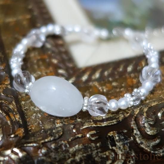 【白翡翠のお姫様】翡翠 水晶 淡水真珠 のブレスレット の写真5 cute stone