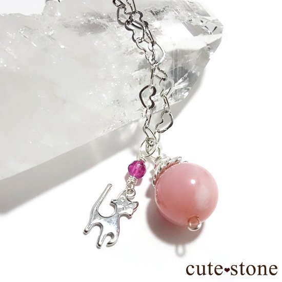 【Lovely Cat】ピンクオパール ピンクトルマリンと猫のハートネックレスの画像 cute stone
