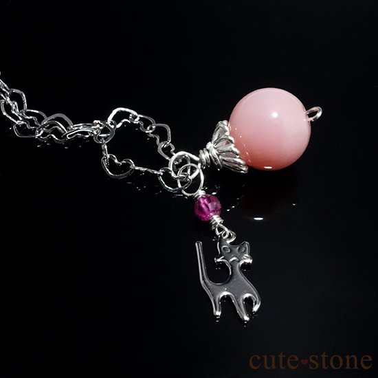 【Lovely Cat】ピンクオパール ピンクトルマリンと猫のハートネックレスの写真1 cute stone