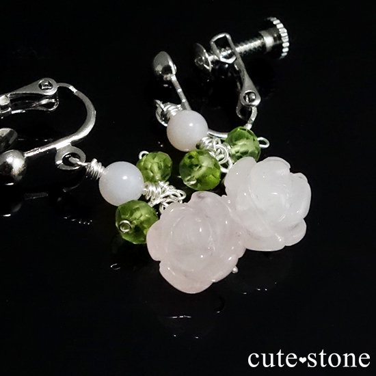 【薔薇の耳飾り】ローズクォーツ ペリドット ピンクオパールを使ったピアス イヤリングの写真3 cute stone