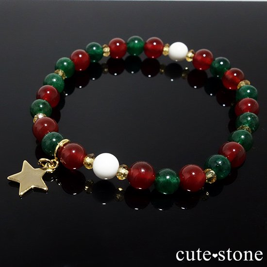 【Merry Christmas♪】グリーンアベンチュリン  シトリン レッドアゲート ホワイトシェルのブレスレットの写真4 cute stone