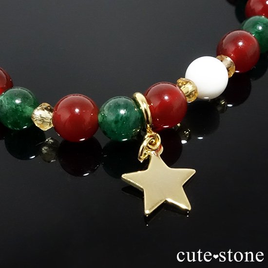 【Merry Christmas♪】グリーンアベンチュリン  シトリン レッドアゲート ホワイトシェルのブレスレットの写真5 cute stone
