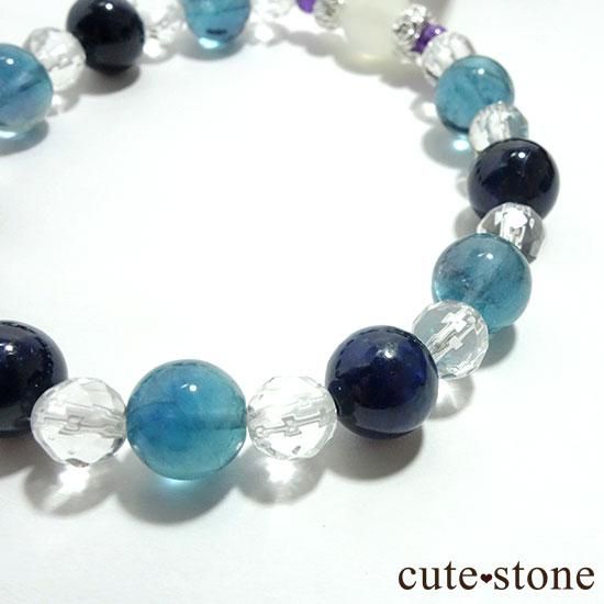 【汀の月】ホワイトムーンストーン ブルーフローライト デュモルチェライト アメジストのブレスレットの写真1 cute stone