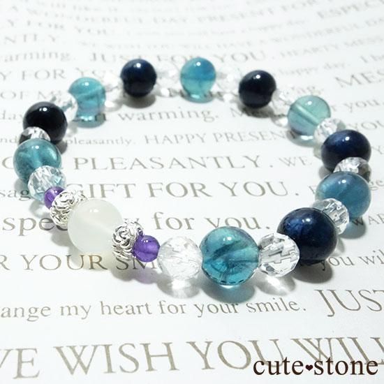 【汀の月】ホワイトムーンストーン ブルーフローライト デュモルチェライト アメジストのブレスレットの写真5 cute stone