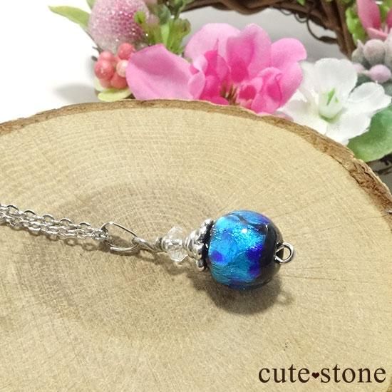 ホタルガラスと水晶の編み込みネックレス ホタル玉 ネックレス とんぼ玉 16mm ホタルガラス シンプル