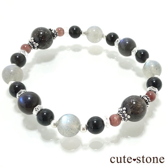 【Cosmo bracelet】ブラックルチル ブラックラブラドライト ラブラドライト テクタイト レッドスキャポライトのブレスレットの写真2 cute stone