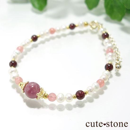 【冬の花】ルビー インカローズ ガーネット 淡水真珠のブレスレットの写真1 cute stone
