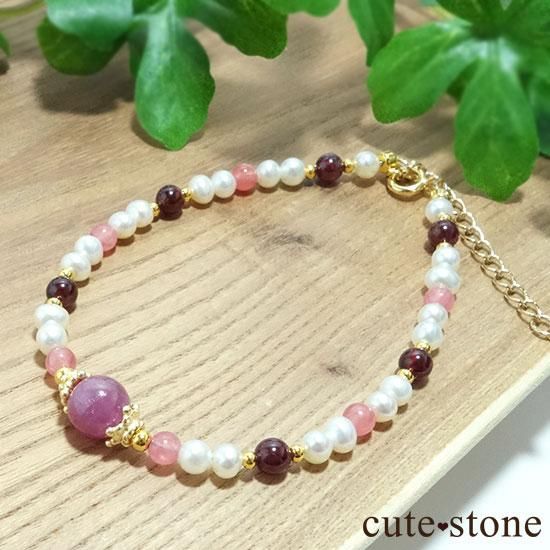 【冬の花】ルビー インカローズ ガーネット 淡水真珠のブレスレットの写真4 cute stone