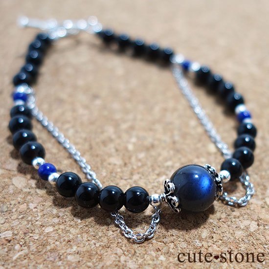 【蒼の夜空】ブラックラブラドライト モリオン ラピスラズリのブレスレットの写真1 cute stone