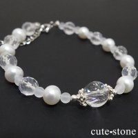 【Pure White】アイリスクォーツ 淡水真珠 ミルキークォーツのブレスレットの画像