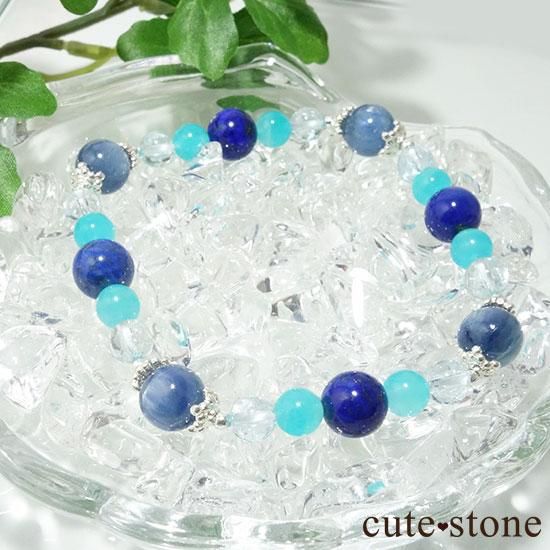 【蒼の奇跡】カイヤナイト ブルートパーズ アイスアマゾナイト ラピスラズリのブレスレットの写真3 cute stone