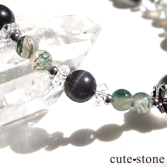 【箱庭の夜】ガーデンクォーツ ブラックスキャポライト モスアゲート 水晶のブレスレットの写真1 cute stone