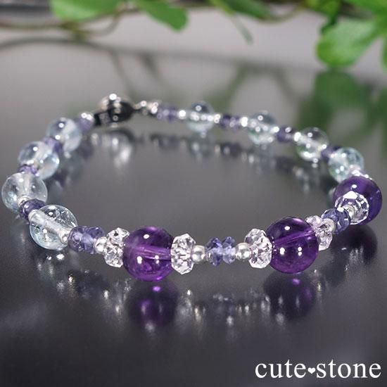 【evening dew】アメジスト ブルートパーズ アイオライト 水晶のブレスレットの写真3 cute stone