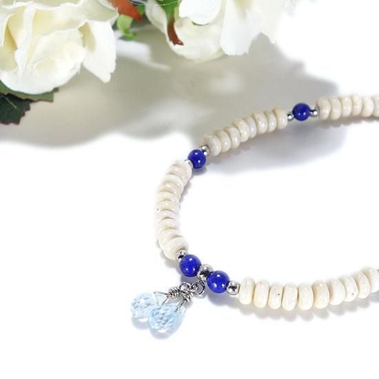 【夏の砂浜】ブルートパーズ リバーストーン ラピスラズリのブレスレットの写真1 cute stone