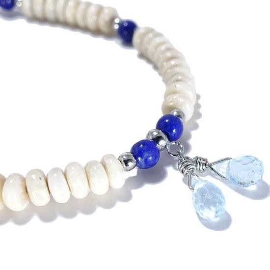 【夏の砂浜】ブルートパーズ リバーストーン ラピスラズリのブレスレットの写真2 cute stone