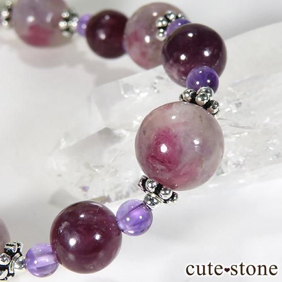 【Elegant bouquet】 トルマリンインレピドライトシリカ レピドライト アメジストのブレスレットの写真1 cute stone