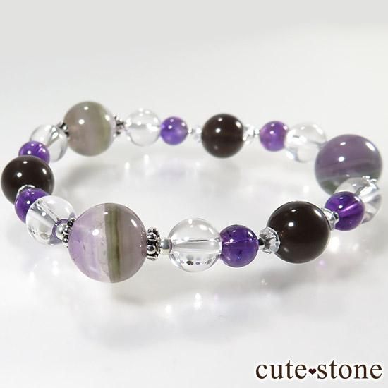 【夜露の花】 アメグリーン アメジスト レインボーオブシディアンのブレスレットの写真0 cute stone
