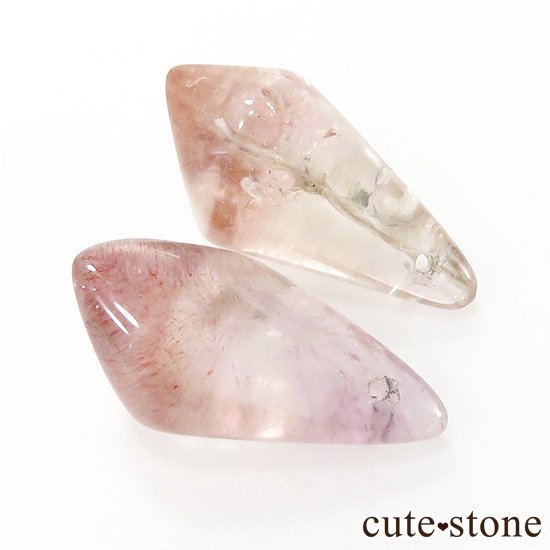 【粒売り】 カザフスタン産ストロベリークォーツ AA＋ ドロップ 2粒セット No.1 - cute stone -