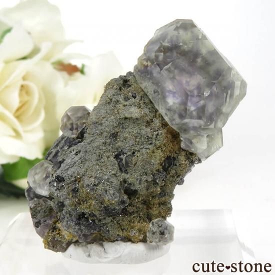 中国 福建省産 ブルー＆グリーンフローライトの母岩付き結晶