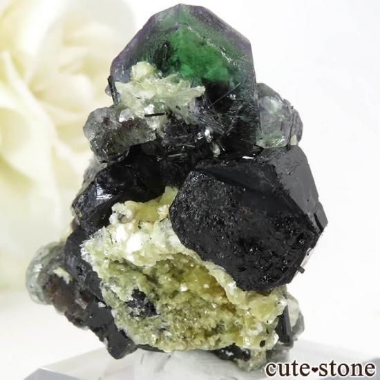 ナミビア エロンゴ産 グリーンフローライト&ブラックトルマリンの原石 27gの写真1 cute stone