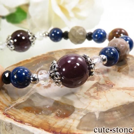 【AZZURRO E MARRONE】 スターガーネット、ピーターサイト、フォシルコーラル、ラピスラズリ、ブラックスピネル、水晶のブレスレットの写真1 cute stone