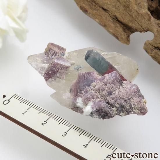 ブラジル ミナスジェライス州産 ブルーグリーン×ピンクトルマリン&クォーツ&レピドライトの写真5 cute stone