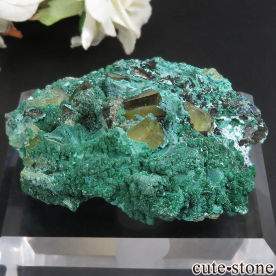 モロッコ El Hammam Mine産 イエローフローライト＆マラカイトの原石 No.7の写真1 cute stone