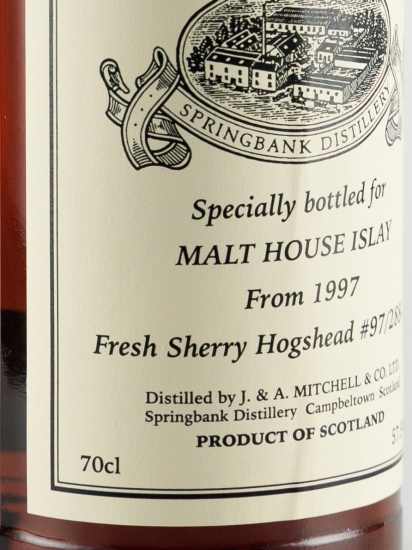 スプリングバンク 21年 1997 for MALT HOUSE ISLAY 57.5度 スプリングバンク 21年 1997 for MALT HOUSE ISLAY 57.5度