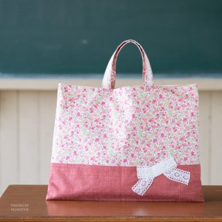 花柄＆リボンのレッスンバッグ：ピンク　｜サイズ変更対応の商品画像