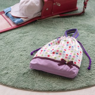 ごきげんドットの体操着袋(着替え袋)：すみれ色　｜サイズ変更対応の商品画像