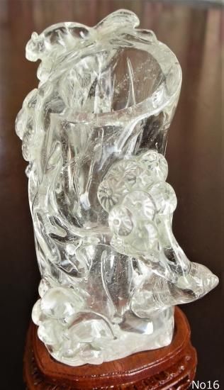 水晶，クリスタルガラス ，花瓶 ，花器，鳥の彫刻