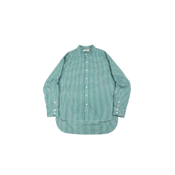 H-SH046Gingham check bandcollar long sleeves shirt