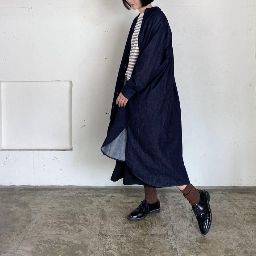 MY-OP001】6ozデニム バンドカラー シャツワンピース（ワン