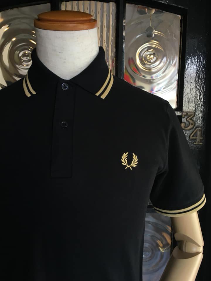 TWIN TIPPED FRED PERRY SHIRT M BLACK/CHAMPAGNE英国直輸入