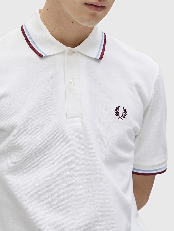 TWIN TIPPED FRED PERRY SHIRT M12 【WHITE / ICE / MAROON