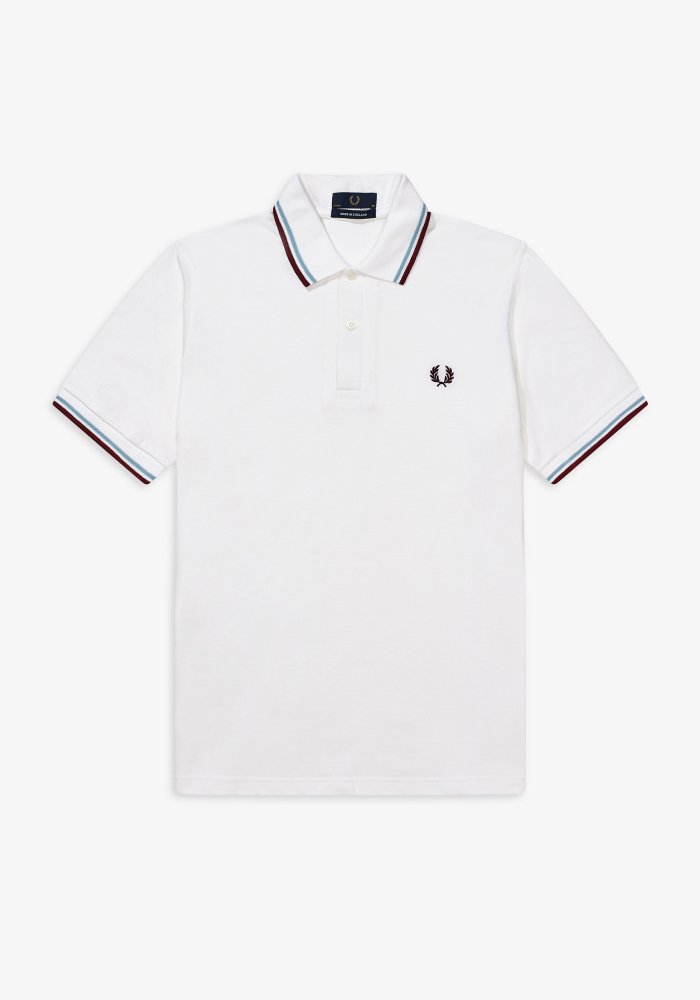 TWIN TIPPED FRED PERRY SHIRT M12 【WHITE / ICE / MAROON】☆英国直 