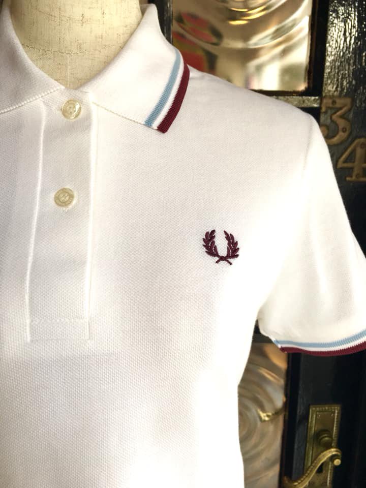 WOMENS☆TWIN TIPPED FRED PERRY SHIRT G12 【WHITE / ICE / MAROON