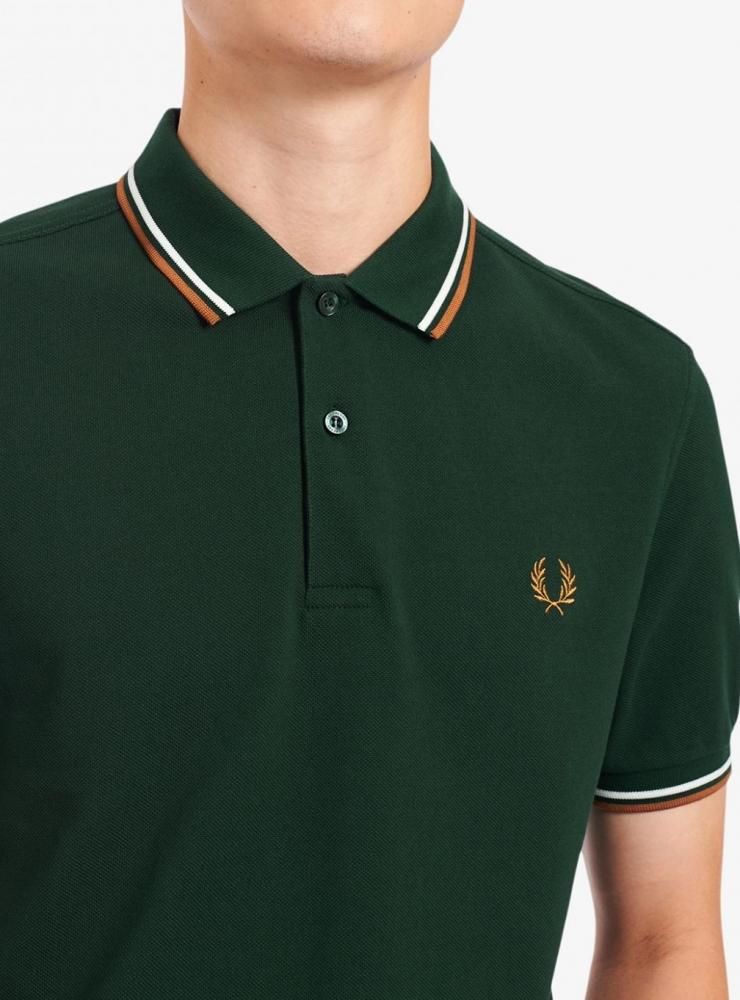 TWIN TIPPED FRED PERRY SHIRT M3600 【 EVERGREEN/SNOW WHITE/DARK CARAMEL】 -  Jump the Gun Japan