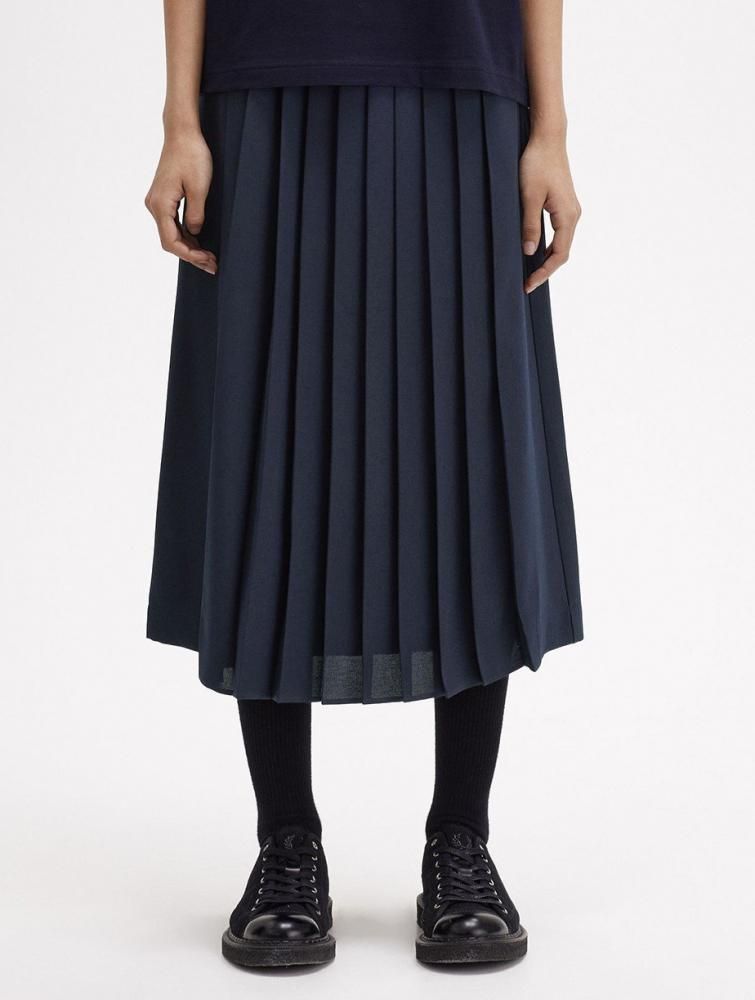 Tipped Pleated Skirt - Navy | Women's Trousers & Skirts