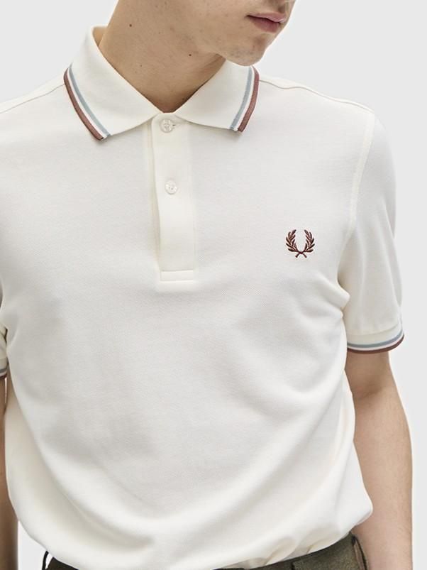 ◇FRED PERRY◇ M3 Original Fred Perry Shirt Light Ecru Champ M3 - White / Navy | The Fred Perry Shirt | Men's Short