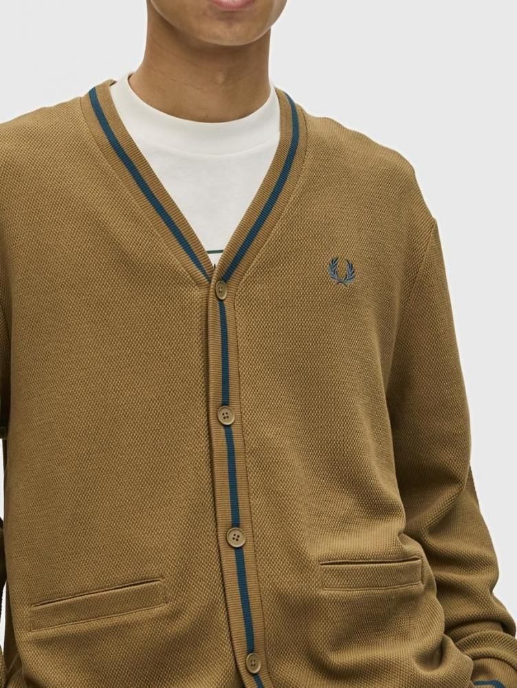 Fred Perry☆Tipped Pique Texture Cardigan【SHADED STONE / DARK