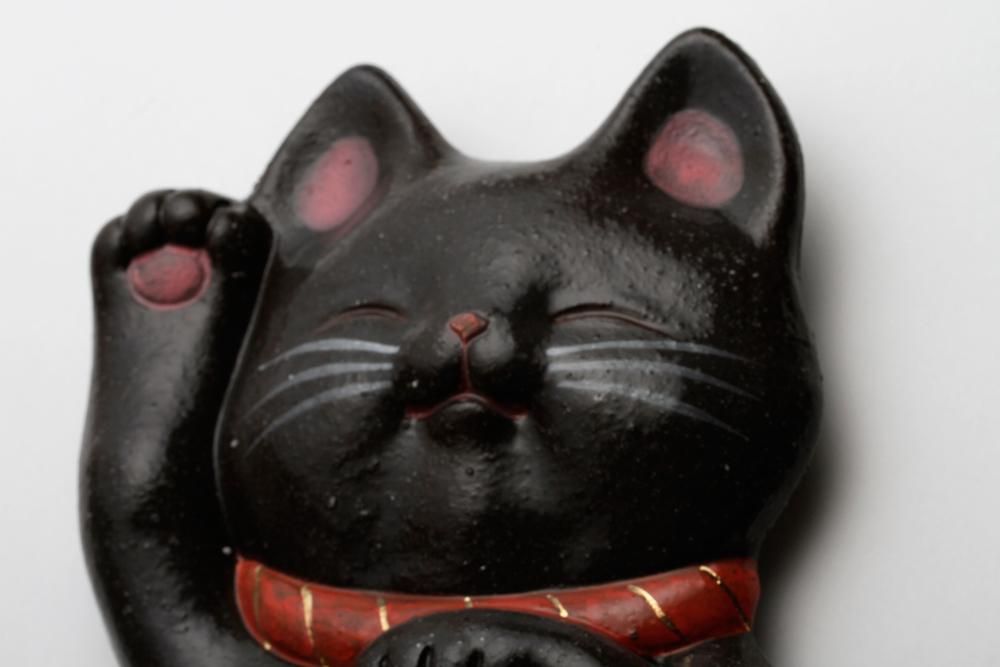 福々招き猫 陶器の柱時計 クロ猫 - クラフト悠季 福々招き猫 陶器の柱時計 クロ猫 - クラフト悠季