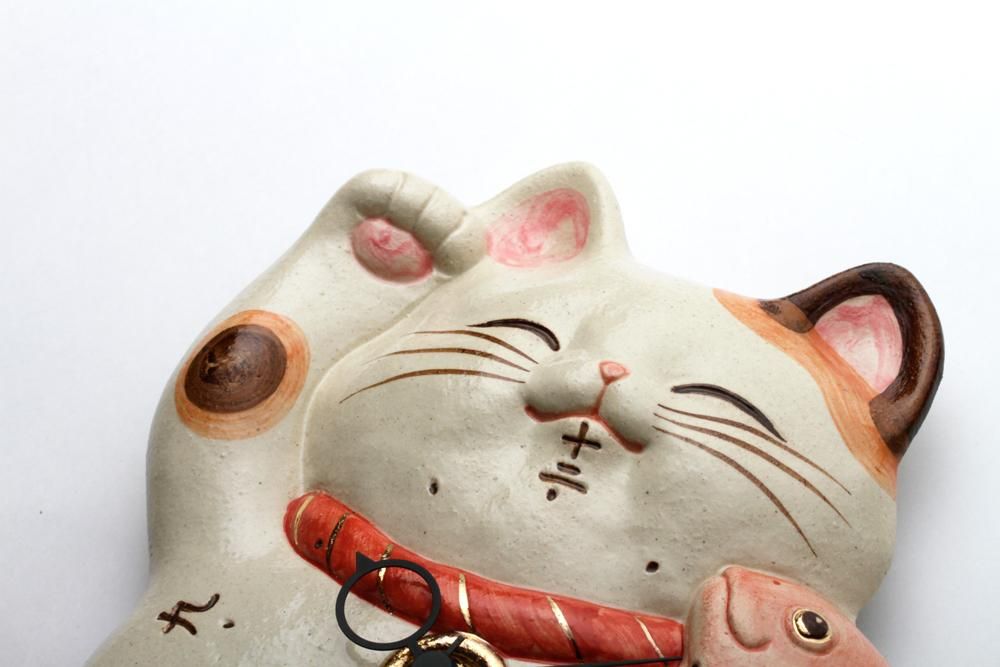未使用　陶器福々招き猫尾振掛時計 福々招き猫 陶器の尾振り掛時計 - クラフト悠季
