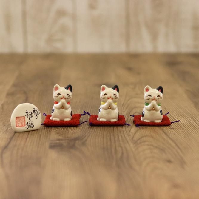 福々おねがい招き猫ミルクチビ 首輪3色から選べます - クラフト悠季