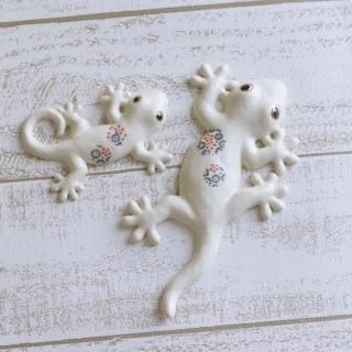 家守(ヤモリ)壁飾り 青の花 セット