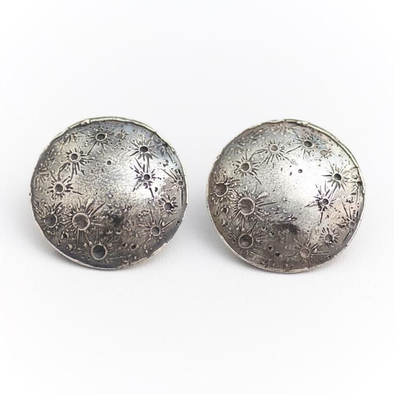 LARGE MOON DISC EARRING OXIDISED