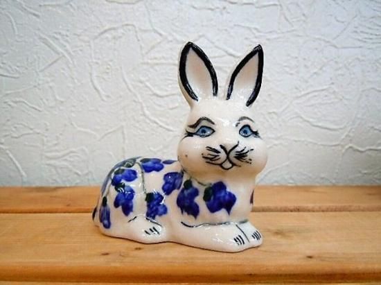 ツェラミカ、ポーランド食器、ポーリッシュポタリー、ＶＥＮＡ、うさぎ、可愛い ポーリッシュポタリー VENA うさぎの置物 V609-A574 高さ14cm 長