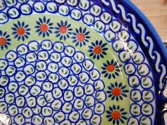 Ceramika Artystyczna WIZA 青と花柄の陶器食器セット WIZA 飾り付き丸プレート 「緑地に紺の花」 - ポーランド陶器