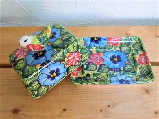 Blackberry 花柄バターケース　チーズプレート ミレナ 小鳥のバターケース 「晴れた日の花」 - ポーランド陶器食器