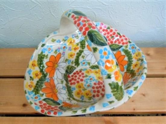 ミレナ ポーリッシュポタリーのバスケット 「オレンジのマーガレット